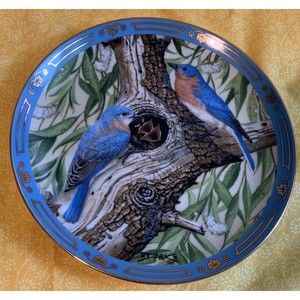 Danbury Mint Plate “Bright And Early” From Winged Treasures - Bluebirds -  1991